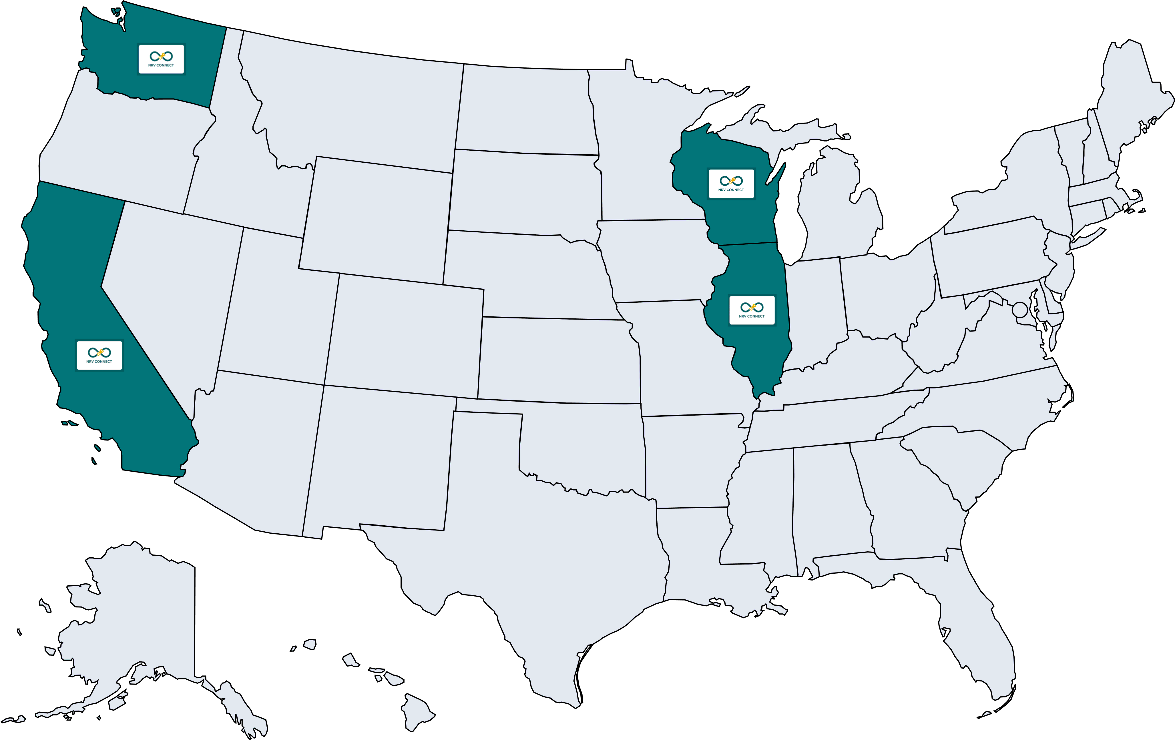 Map of United States with school district locations